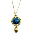 Round large (1-1.2") Turquoise suspended in a circle and hanging accessory, both 24K Gold vermeil.