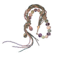 Fluorentin stones in soft shades of violet, pink and green form a lariat with one side bigger and the other smaller stones.  Cone and clasp are 24K gold vermeil.  Mesmerizing piece!