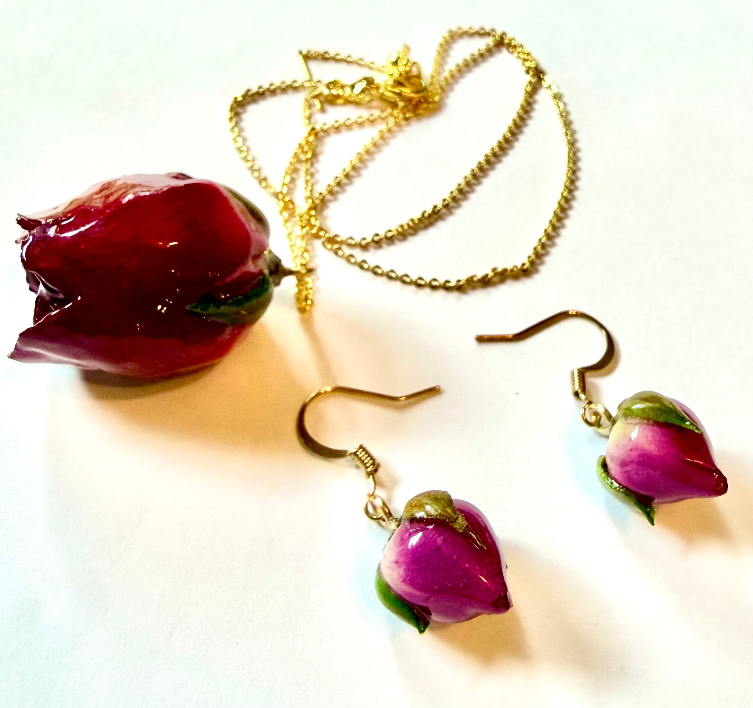 Real Rose Jewelry Set with FW Pearls
